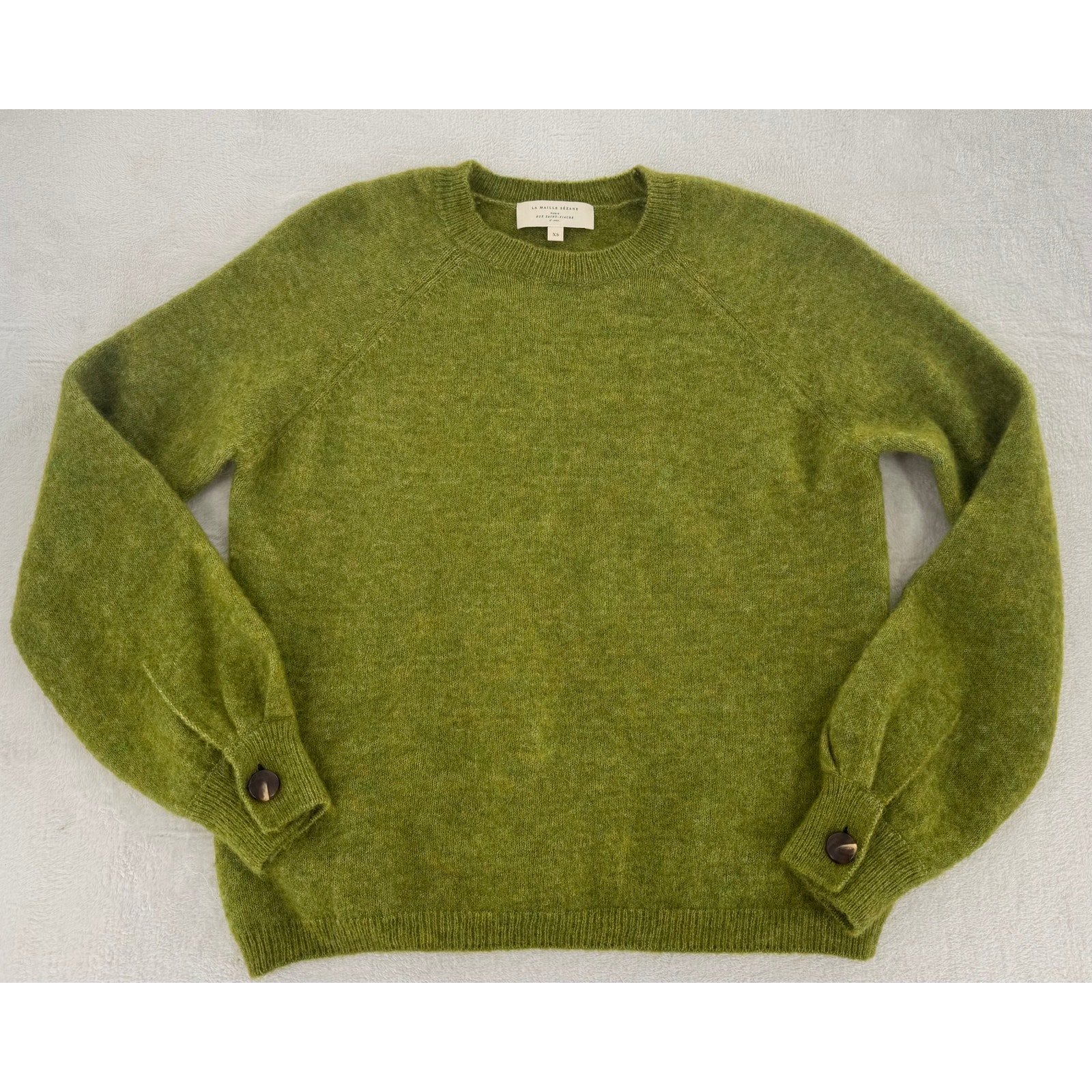 Sezane Louisa Jumper Green Kid Mohair Wool Sweater Relaxed Crewneck Xs — image 5 of 8